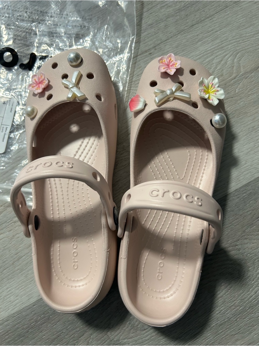 CROCS Light Pink women' Charm-Embellished Mary Jane Clogs